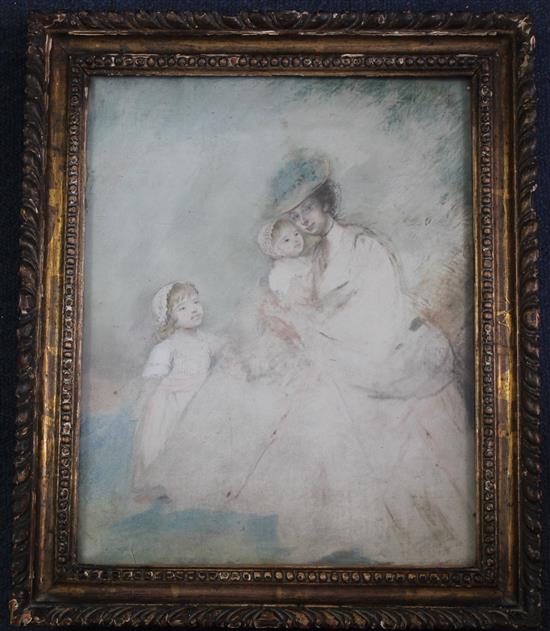 Late 18th century English School Sketch of a mother and her two children, 12.5 x 10in.